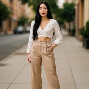 Backyard Roses Brown Pleated Wide Leg Pants High Rise Trousers S M Office Casual